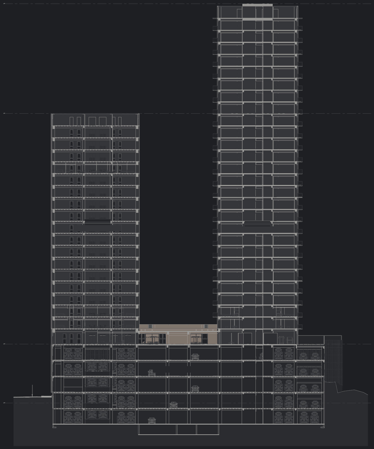 Corte transversal B-B de The Morgan Towers
