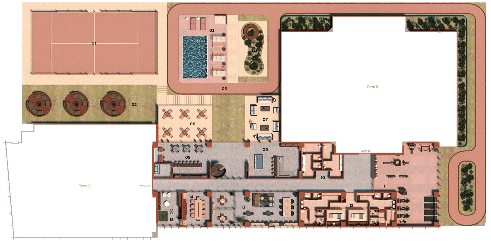 Planta de amenidades de The Morgan Towers, nivel 4